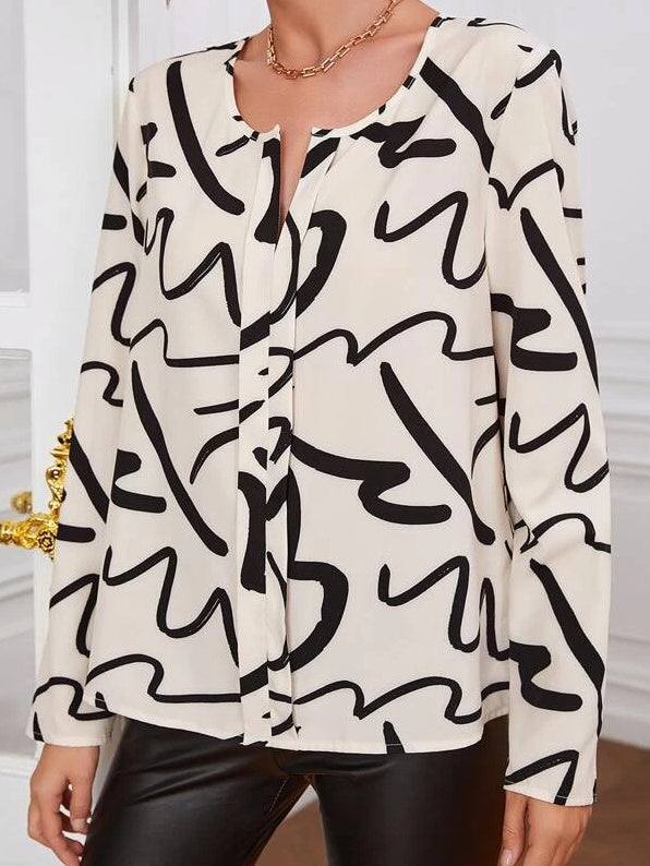 Ladies' Printed V-neck Fashionable Loose Shirt