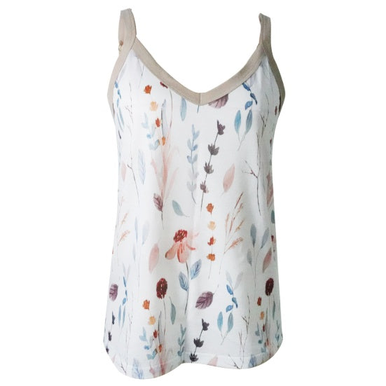 Ladies' Fashion Flower Printed Casual Strap Loop Adjustable Off Shoulder Vacation Style Tank Top