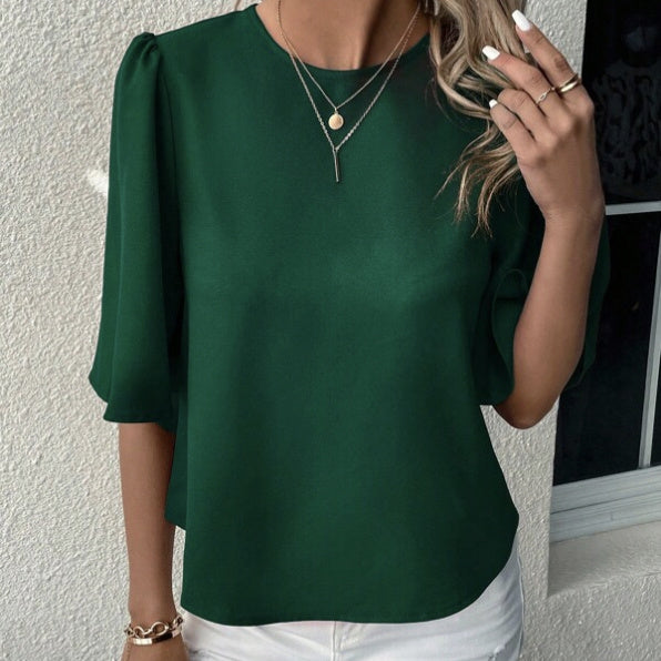 Women's Solid Color Round Neck Loose And Comfortable Shirt Top