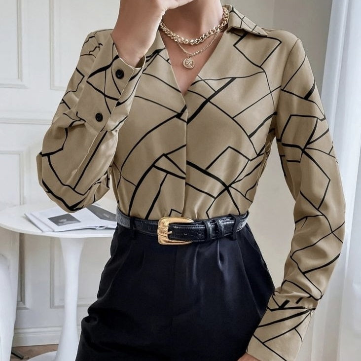 Ladies' New Fashionable Commuting Elegant And Comfortable Slim Fit Striped Collar Top Shirt
