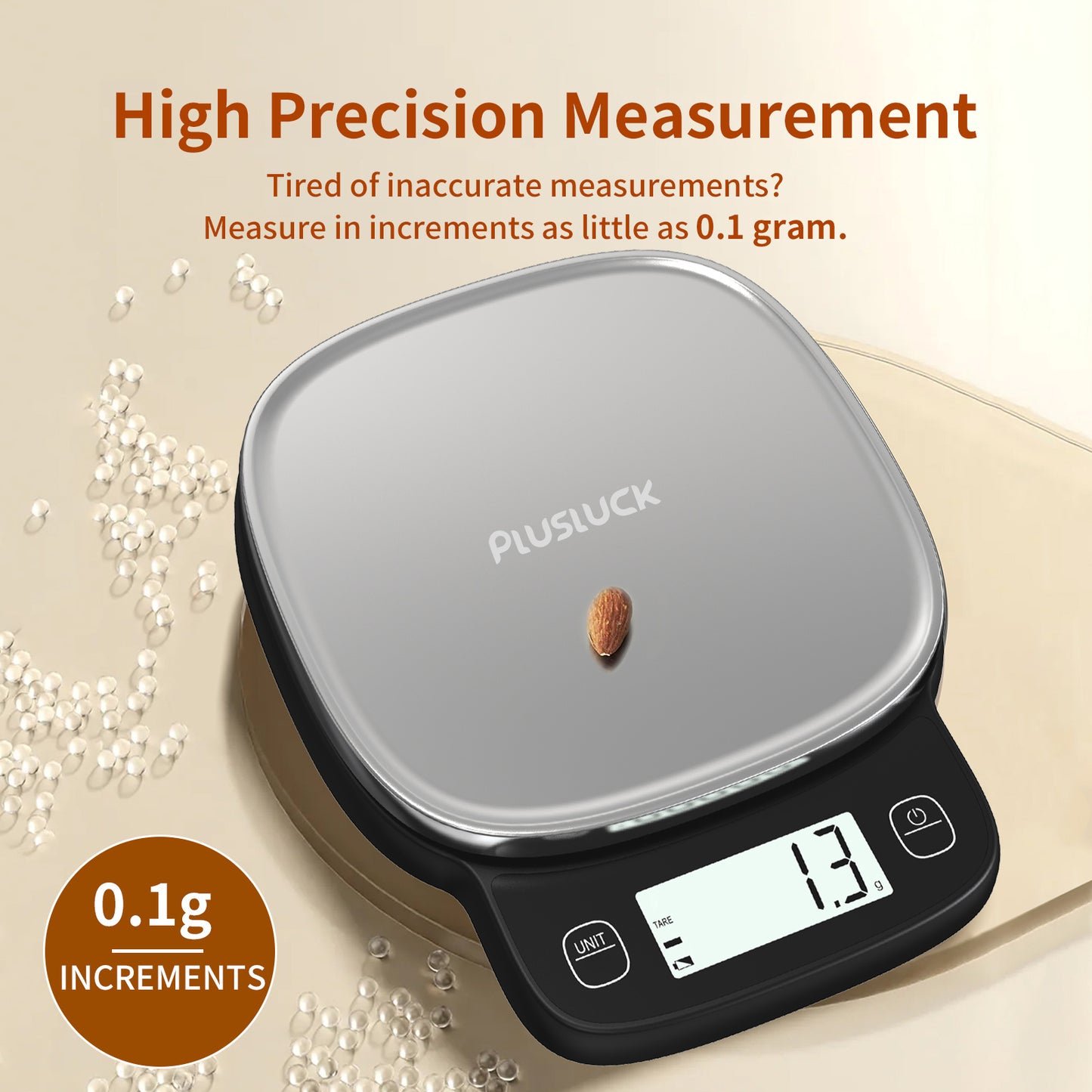 High Precision 0.1g Digital Kitchen Scale - Capacity 5kg, 304 Stainless Steel Surface, Multi-function LCD Display, One-click Peeling