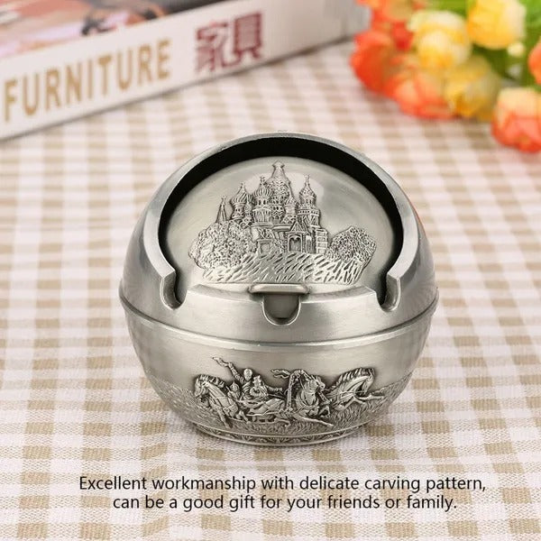 Portable Travel Car Ashtray Round Ball Stamped Pattern Gift Home Decoration