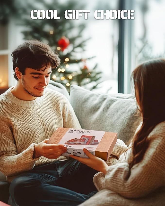 ROBOTIME Book Nook Book Ends Kits Century Train DIY Booknook 3D Wooden Puzzle Model Kit Bookend Bookshelf Decoration Gifts For Adults Kids Teens