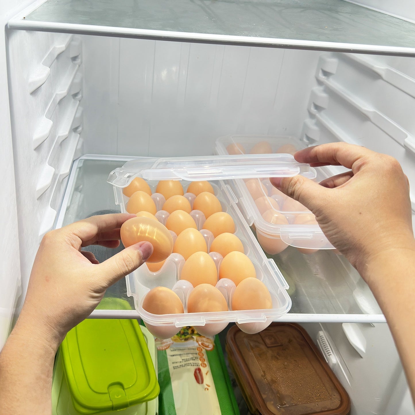 2Pcs Plastic Egg Holder Stackable Egg Storage Box Egg Rack For Refrigerator 18 Cavity Per Container Dishwasher Safe