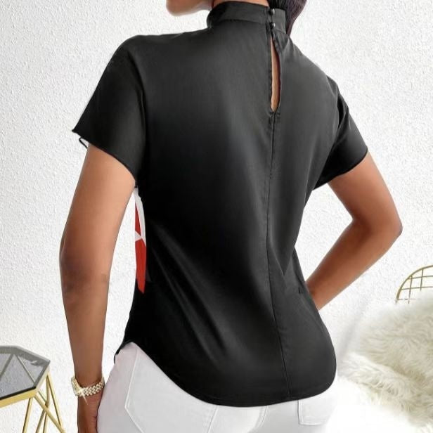 Women's New Small Stand Up Collar Loose Fit Comfortable And Elegant Temperament Floral Print Top