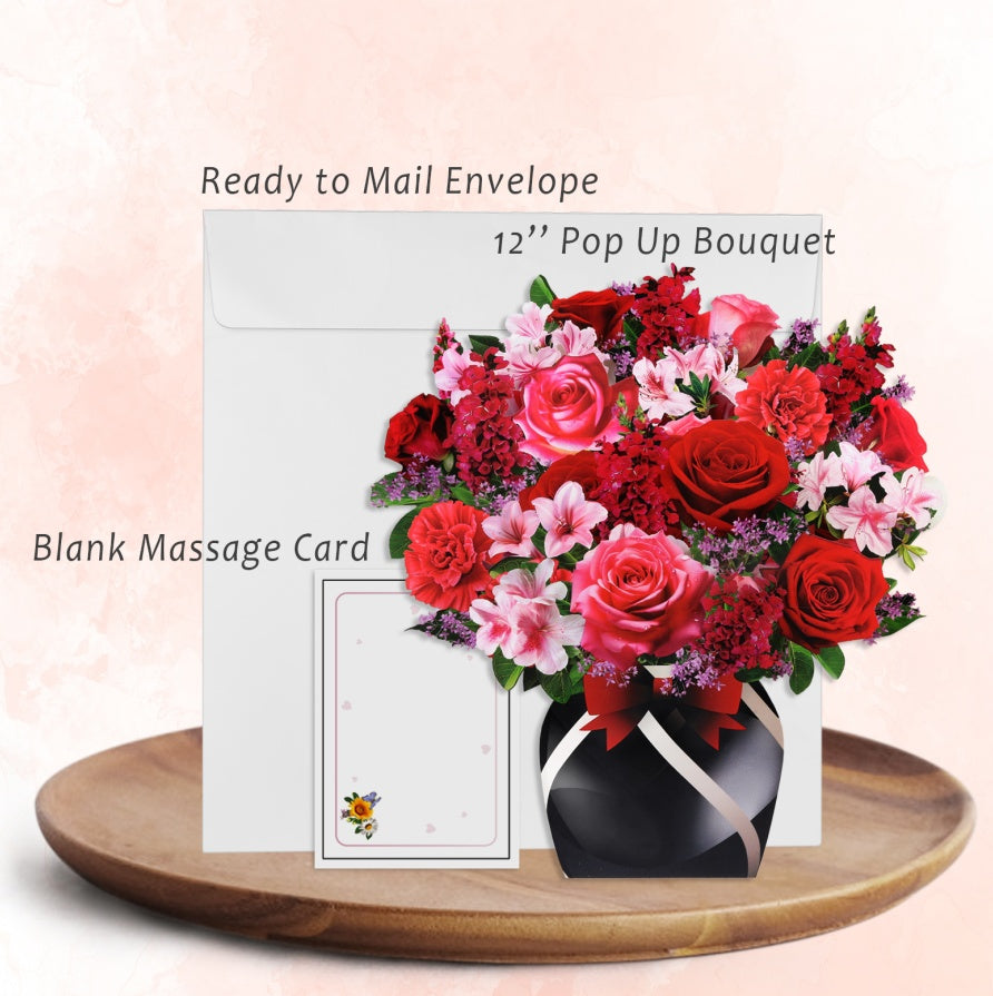 Paper Pop Up Cards Flower Bouquet 3D Rose Valentine's Day Greeting Cards Anniversary Birthday Get Well Gifts Crad For Women Girl