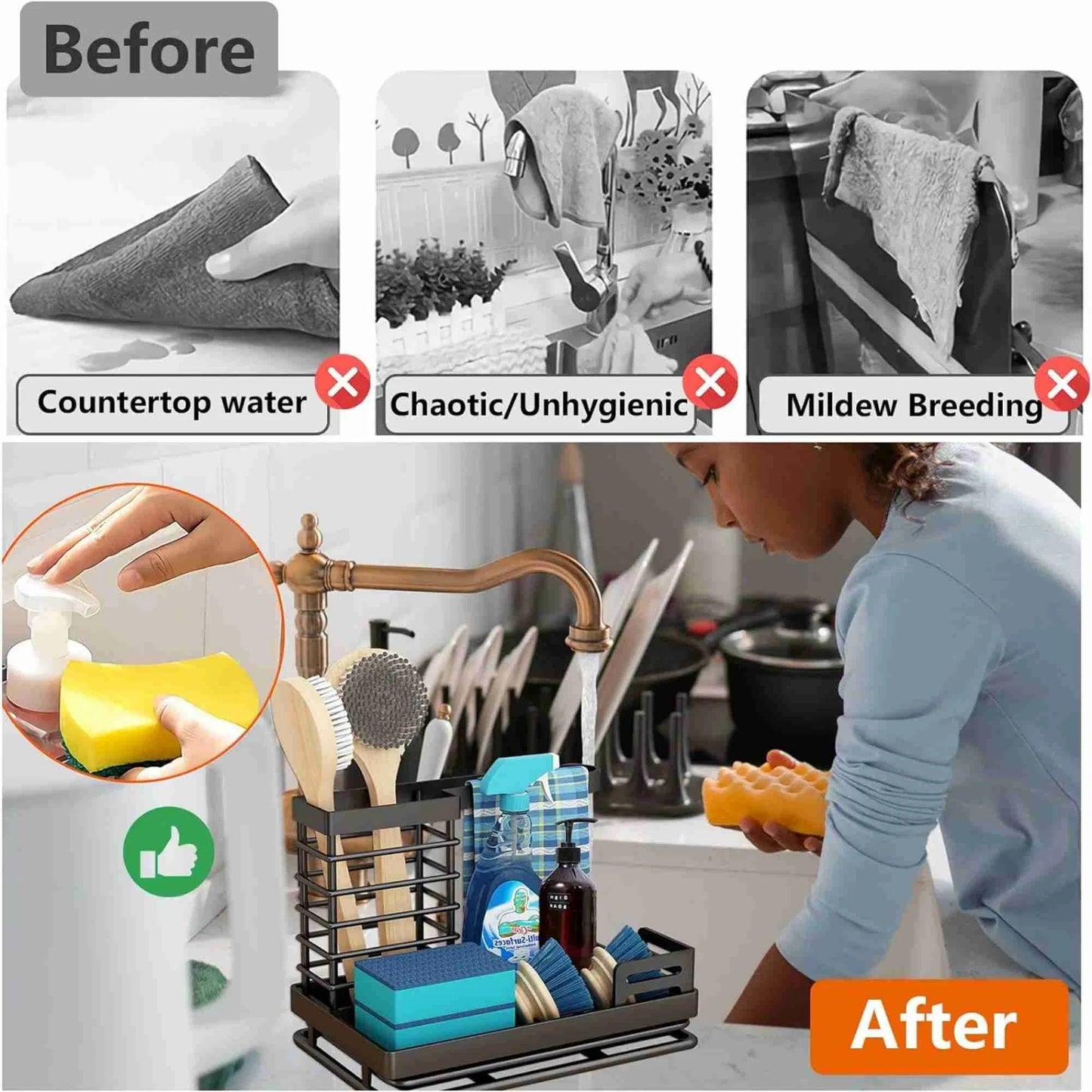 Kitchen Caddy Sink Organizer, Stainless Steel Sink Caddy Sponge Holder For Kitchen Sink