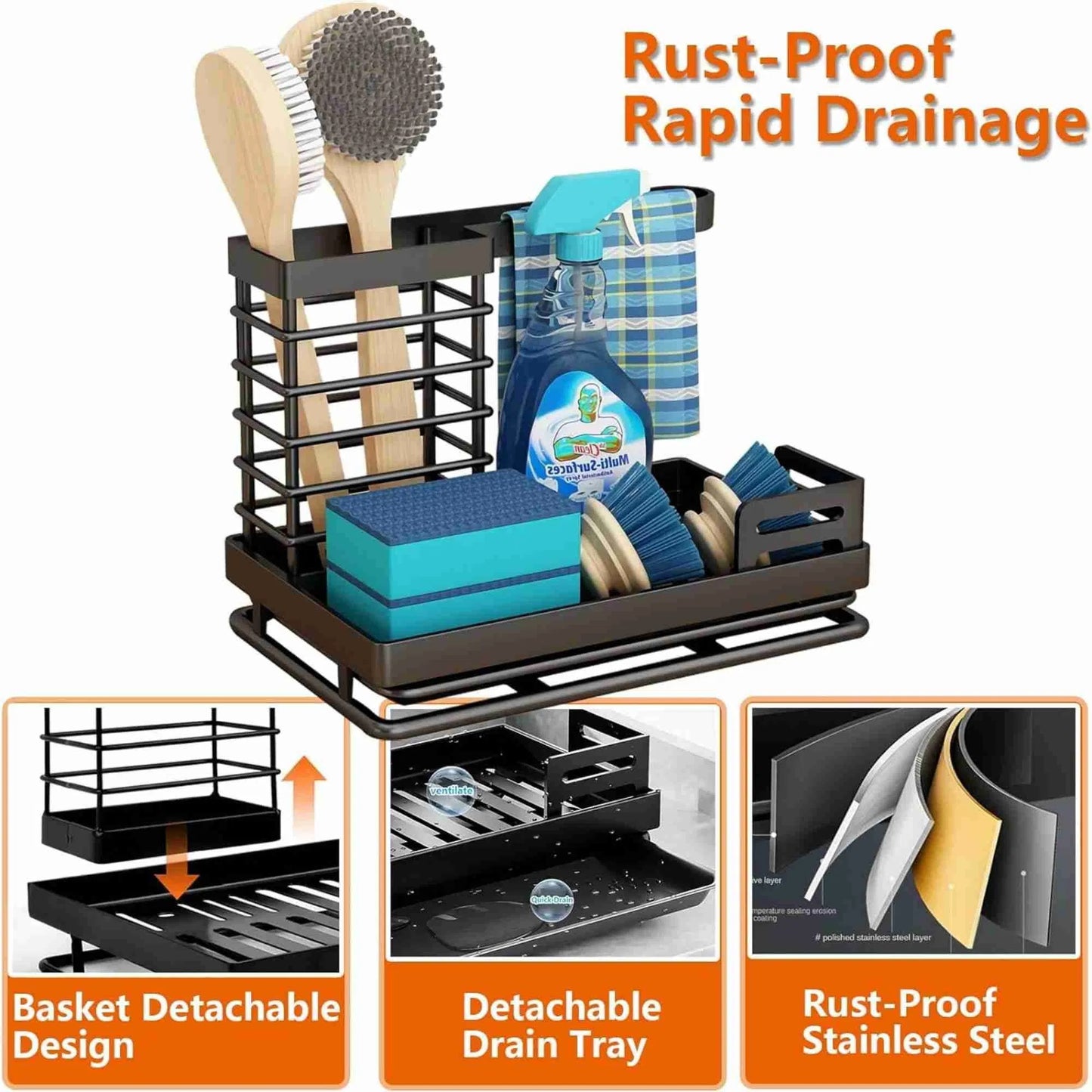 Kitchen Caddy Sink Organizer, Stainless Steel Sink Caddy Sponge Holder For Kitchen Sink