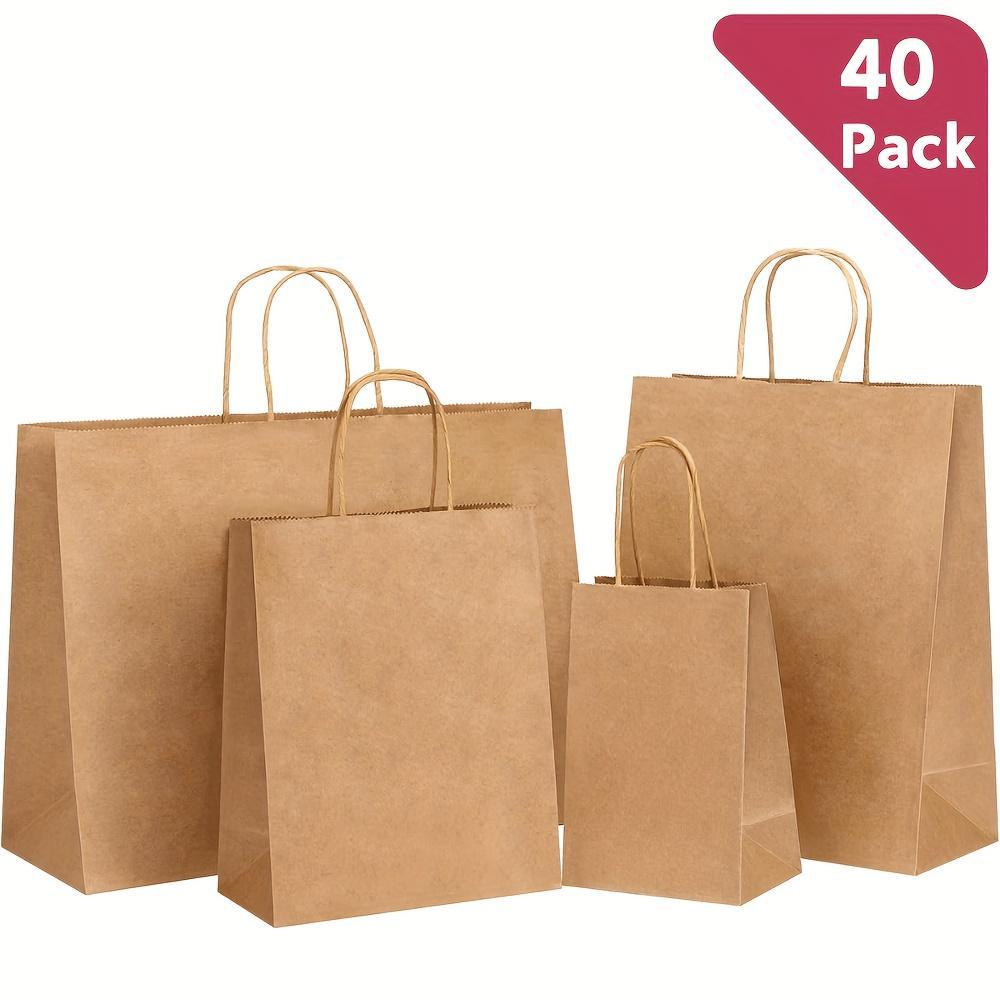 40 Pcs Kraft Paper Gift Bags With Handles In Various Sizes Suitable For Store Retail Goods And Christmas Birthday Wedding Party Gifts
