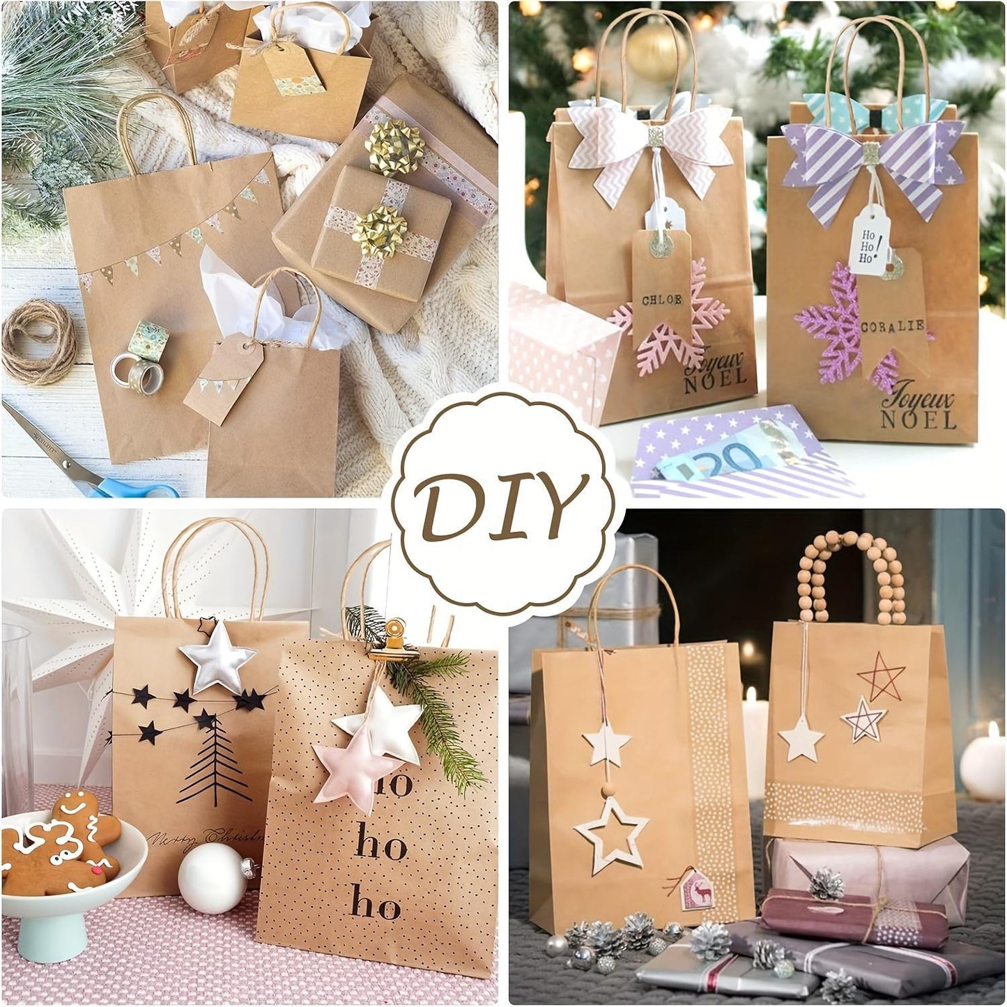 40 Pcs Kraft Paper Gift Bags With Handles In Various Sizes Suitable For Store Retail Goods And Christmas Birthday Wedding Party Gifts