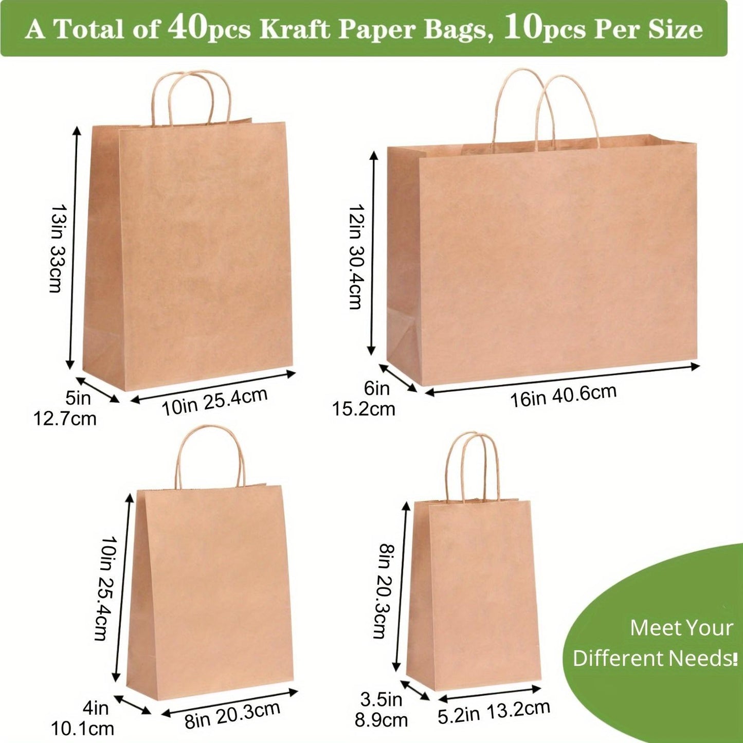 40 Pcs Kraft Paper Gift Bags With Handles In Various Sizes Suitable For Store Retail Goods And Christmas Birthday Wedding Party Gifts