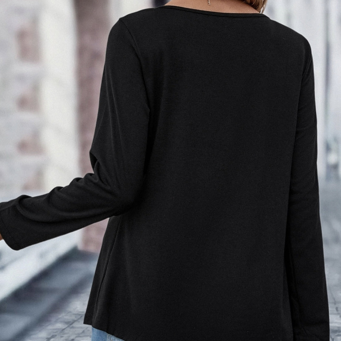 Ladies' Fashionable Casual Printed Round Neck Long Sleeved Home T-shirt Top