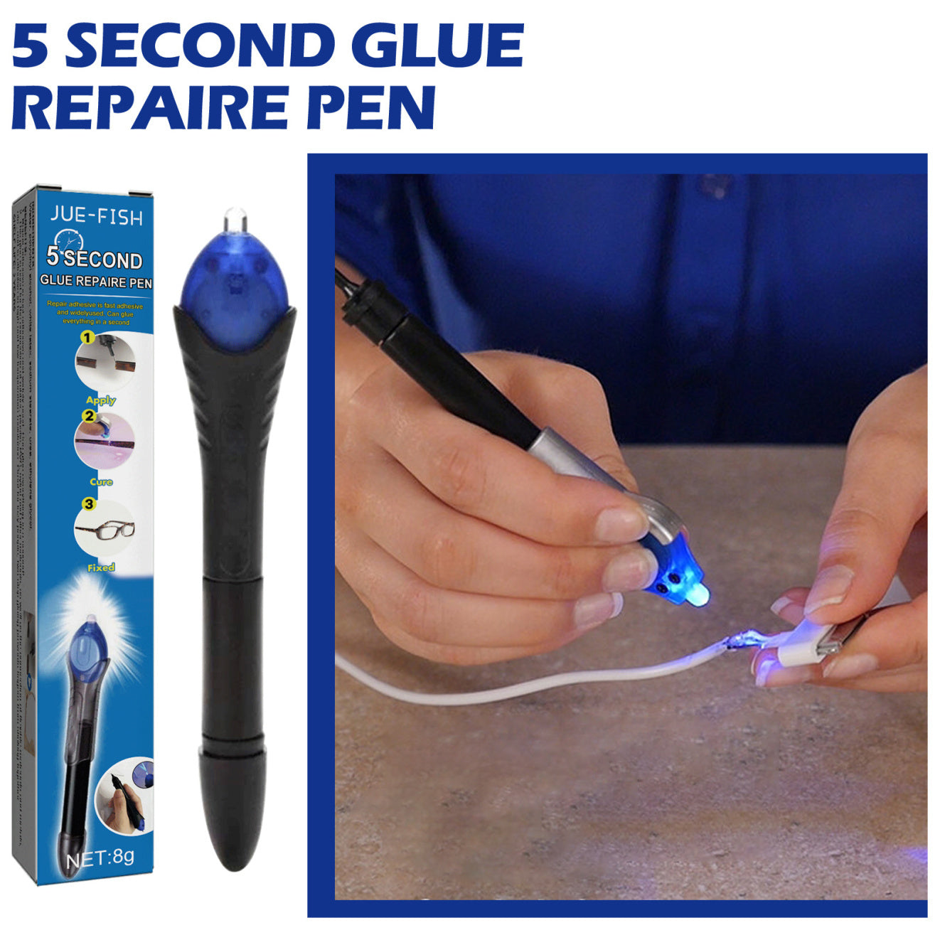 Jue-Fish UV Cure Glue Pen 5 Seconds Repair Plastic Ceramic Cable Adhesive High And Low Temperature Resistance