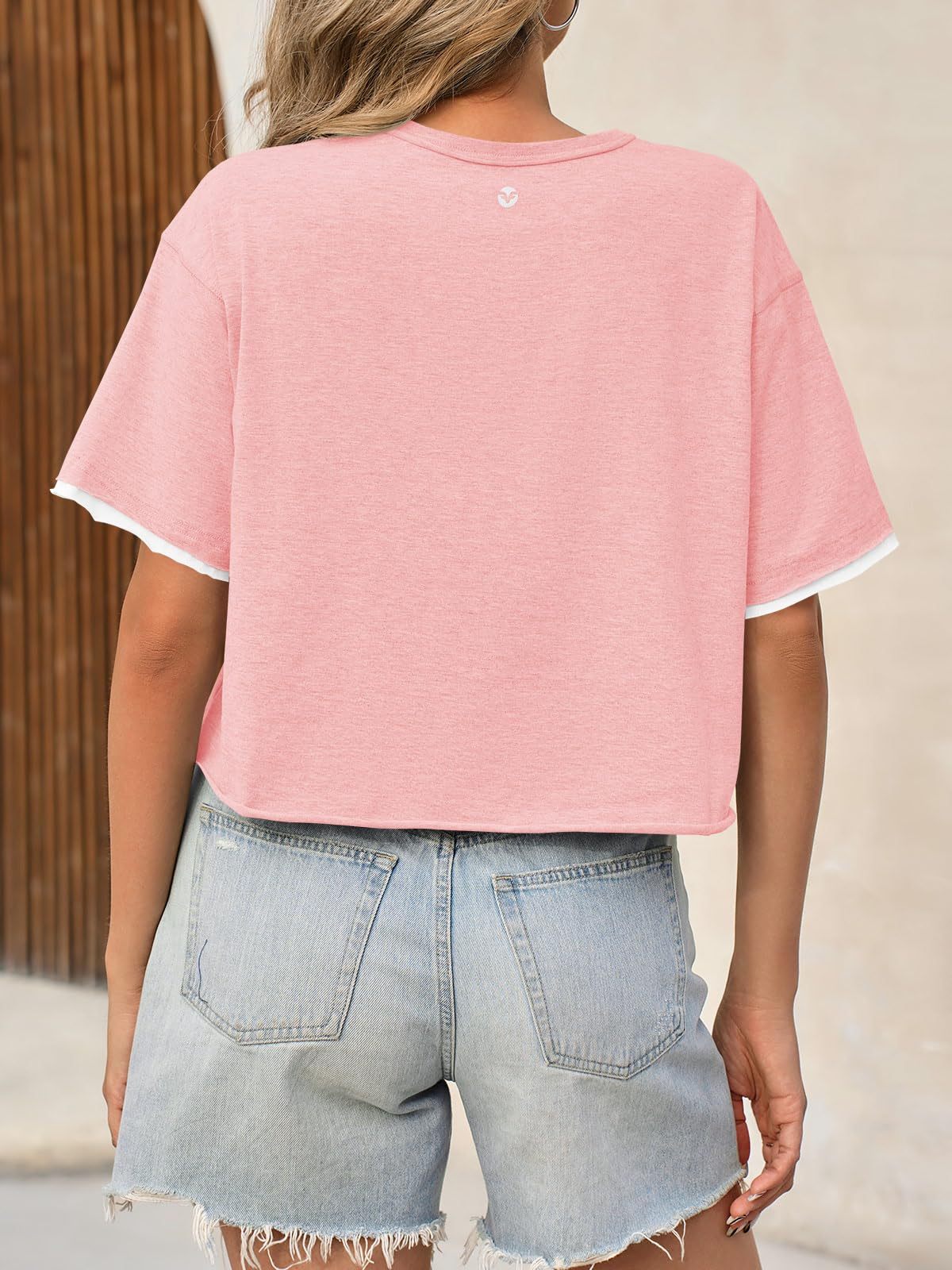 Womens Crop Tops Casual Short Sleeve Crewneck Loose Fit Basic Summer Workout Running T Shirts