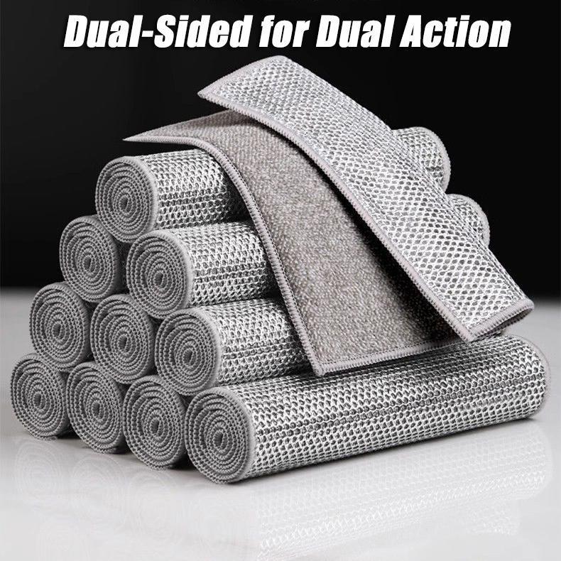 2025 Upgraded Version Scratch-Free Double-Sided Dishwashing Cloth Set Stainless Steel Mesh And Microfiber Material Reusable And Washable Multifunctional Kitchen Cleaning