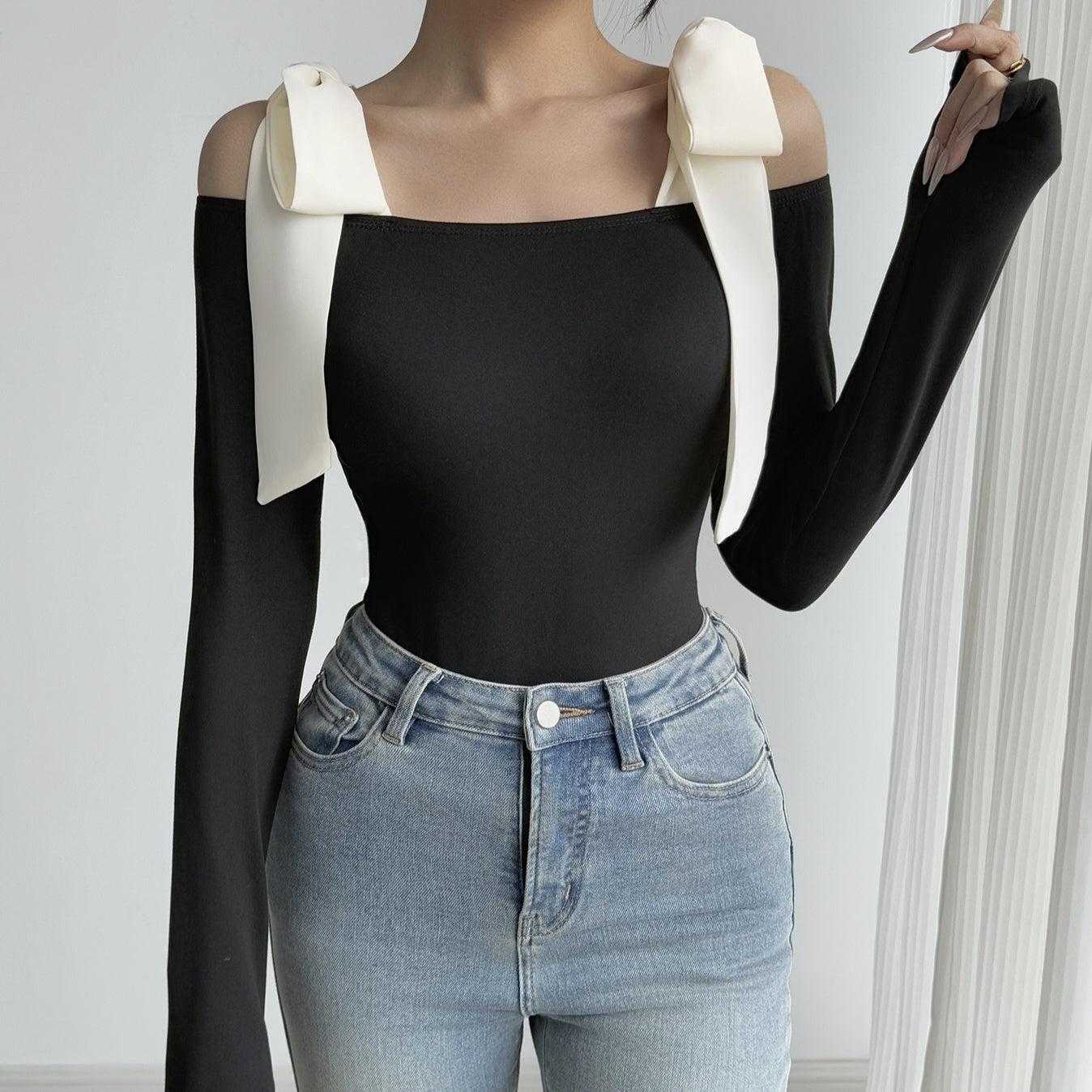 Ladies' Bow Slim Fit Versatile Commuting Elegant Top