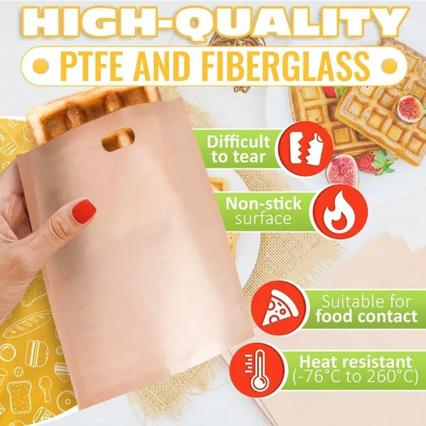 12Pcs Non Stick Toaster Bags Reusable 6.7 X7.5 Inch Grilled Cheese Bags Heat Resistant & Easy To Clean Mess Free Toasting Sandwiches Panini & More Compatible With Toaster Oven Microwave & Grill
