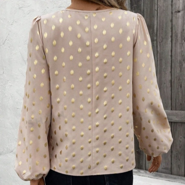 Women's Notch V-neck Long Sleeved Shirt Top