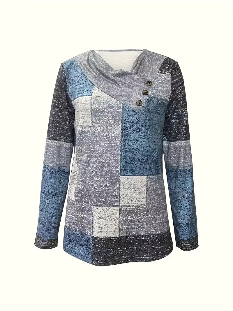 Spring-autumn New Checked Long-sleeved Top Casual Button-down T-shirt