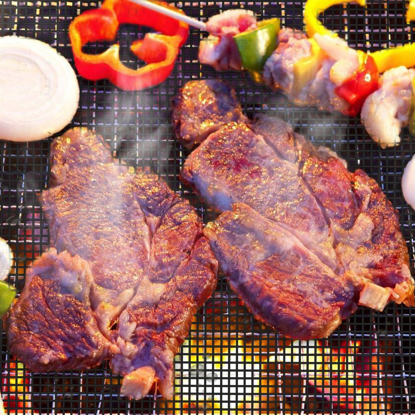 1Pc BBQ Grill Mat Non-Stick Mesh Mat Baking Sheet Liner Reusable Reversible Washable For Outdoor Gas Charcoal