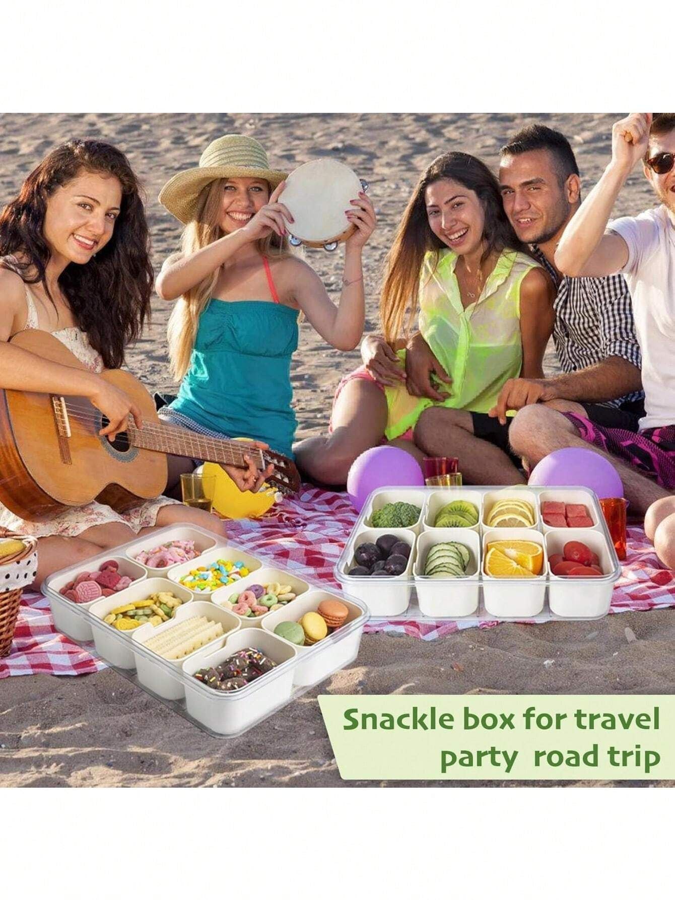 Divided Snack Box With Lid Clear Food Storage Container With Colorful Compartments Reusable Bento Organizer For Snacks Fruits Nuts And Meal Prep
