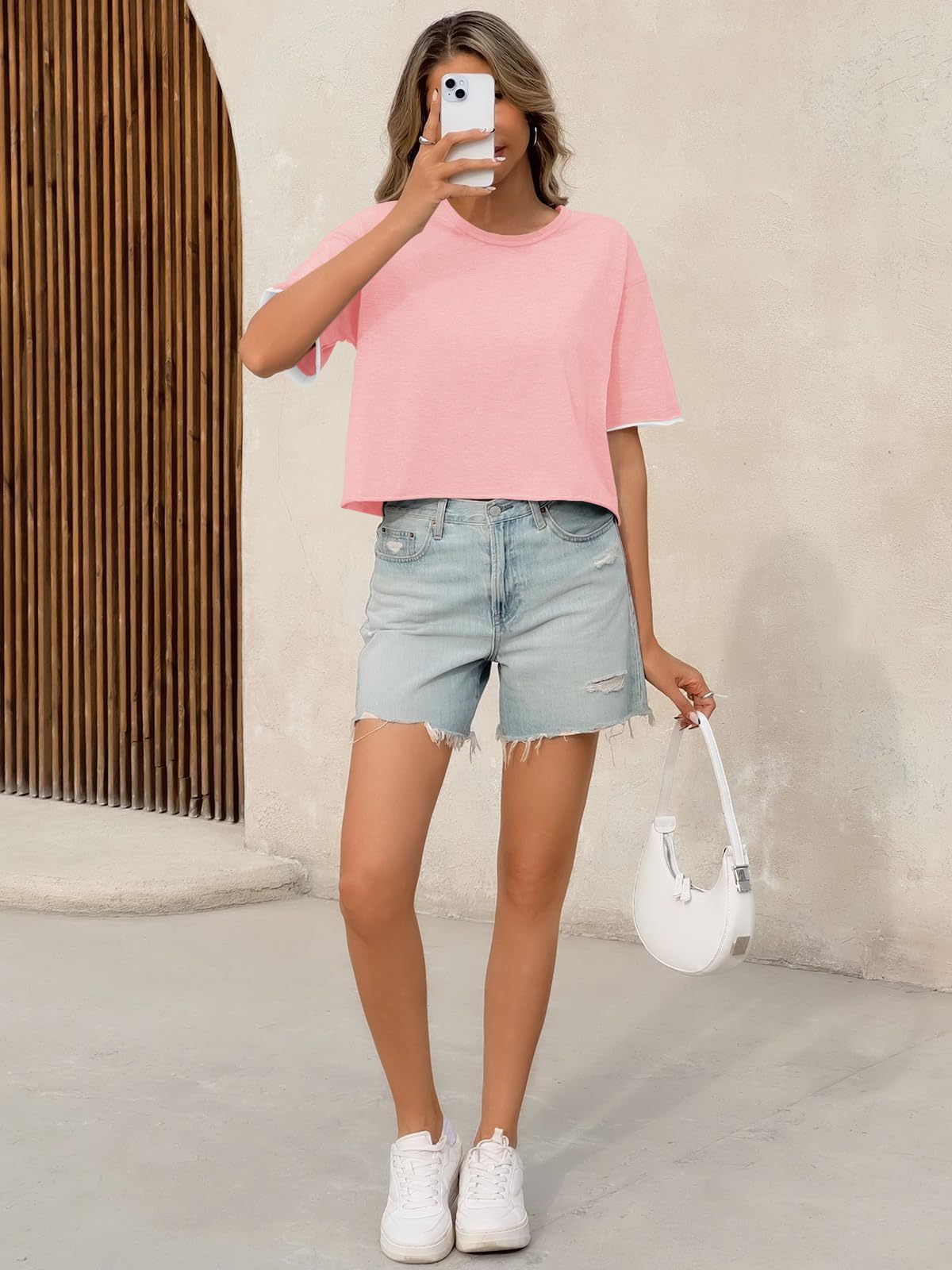 Womens Crop Tops Casual Short Sleeve Crewneck Loose Fit Basic Summer Workout Running T Shirts