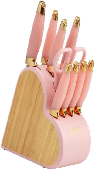 10-Piece Heart-Shaped Stainless Steel Knife Block Set, Pink, Hand Wash Only
