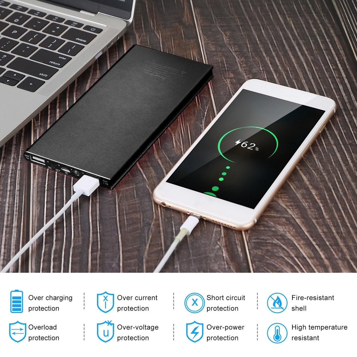 20000mAh Power Bank Ultra-thin External Battery Pack Phone Charger Dual USB Port