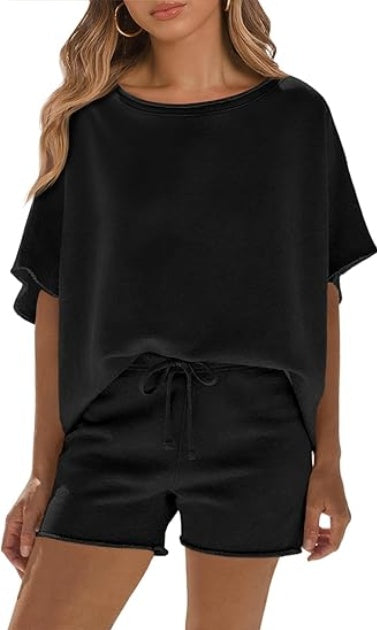 Fisoew Womens Summer 2 Piece Outfits Oversized Casual Short Sleeve Tops And High Waisted Shorts Workout Lounge Short Sets