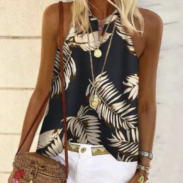Women's V-neck Printed Off Shoulder Vacation Essential Vest Top