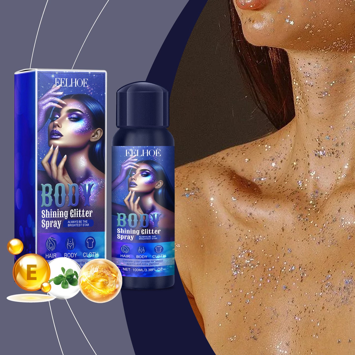 Eelhoe Highlighter Glitter Spray Glitter Spray Highlighter Spray Natural Stereoscopic Long Lasting Glitter