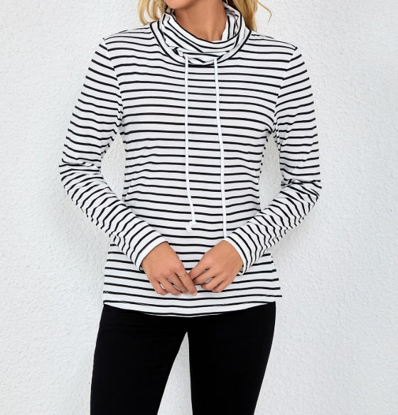 Ladies' Striped High Neck Fashionable Top