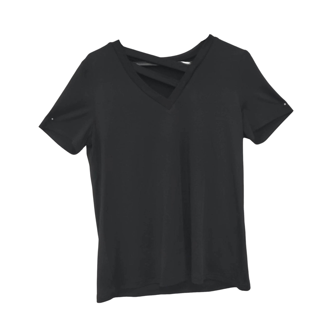 Women's Solid Color Collar Design T-shirt V-neck Casual Top