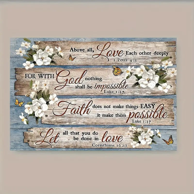 1 Piece Wood Frame Canvas Painting, Christian Bible Verses Country Inspirational Bible Verses Flower Picture Wall Art Print For Home Decor, Living Room And Bedroom--Selling On Temu Is Prohibited