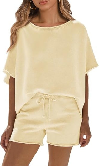 Fisoew Womens Summer 2 Piece Outfits Oversized Casual Short Sleeve Tops And High Waisted Shorts Workout Lounge Short Sets