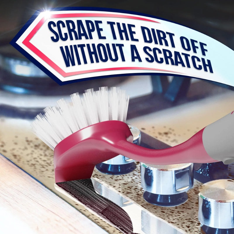 Red Dish Brush Set Of 3 With Bottle Water Brush Dish Scrub Brush And Scrubber Brush For Kitchen Ergonomic Non Slip Long Handle