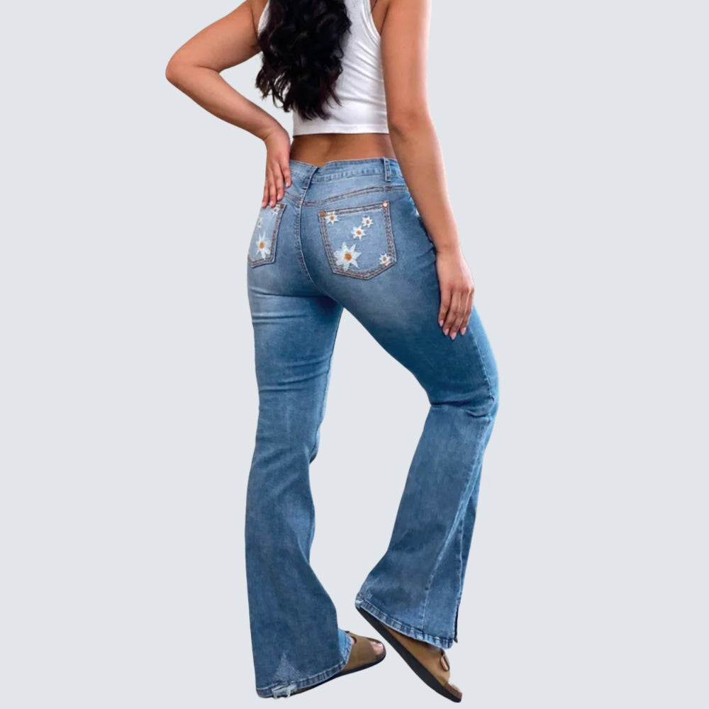 Women's High-Waist Star Patch Jeans, Wide-Leg Full-Length Jeans With A Retro Y2K Sta Light-Wash Denim For All Seasons Forbidden Platform - Temu
