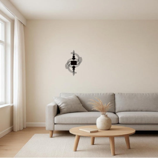 1PC Modern Geometric Metal Wall Art - Circular & Square Abstract Wall Sculpture - Minimalist Home Decor For Living Room, Bedroom, Bathroom, Kitchen - Trendy Housewarming Gift, Halloween Decor, Wall Ha