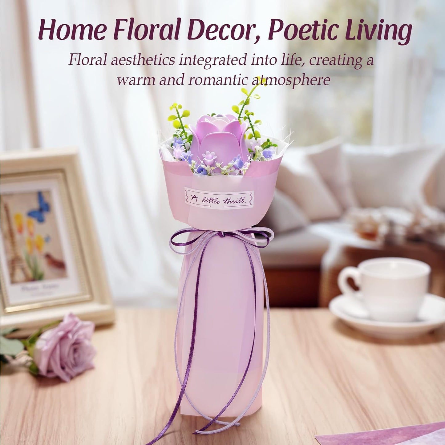 ROBOTIME Flower 3D Puzzle Model Kits Puzzles For Adults To Build Artificial Flowers For Home Bedroom Living Room Decor, Gifts For Women Valentine, Purple Rose