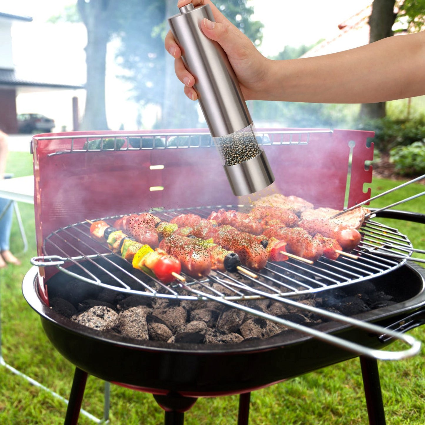 1Pc Electric Salt Pepper Grinder With Light Adjustable Coarseness Stainless Steel Salt Pepper Shaker Battery Operated Pepper Grinder Mill Easy Refill And Clean