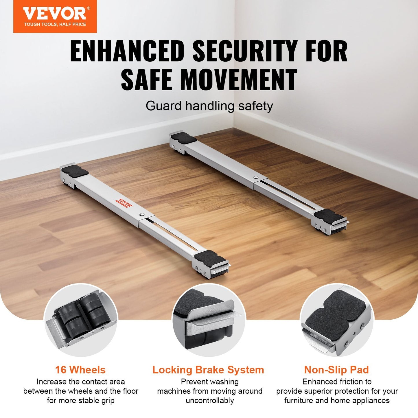 Heavy Duty Furniture Appliances Rollers, 660 Lbs Total Load, Extendable Appliance Rollers Mobile Washing Machine Base, Fridge Stand Dolly Movers For Refrigerators, Dryers, Dishwashers, White