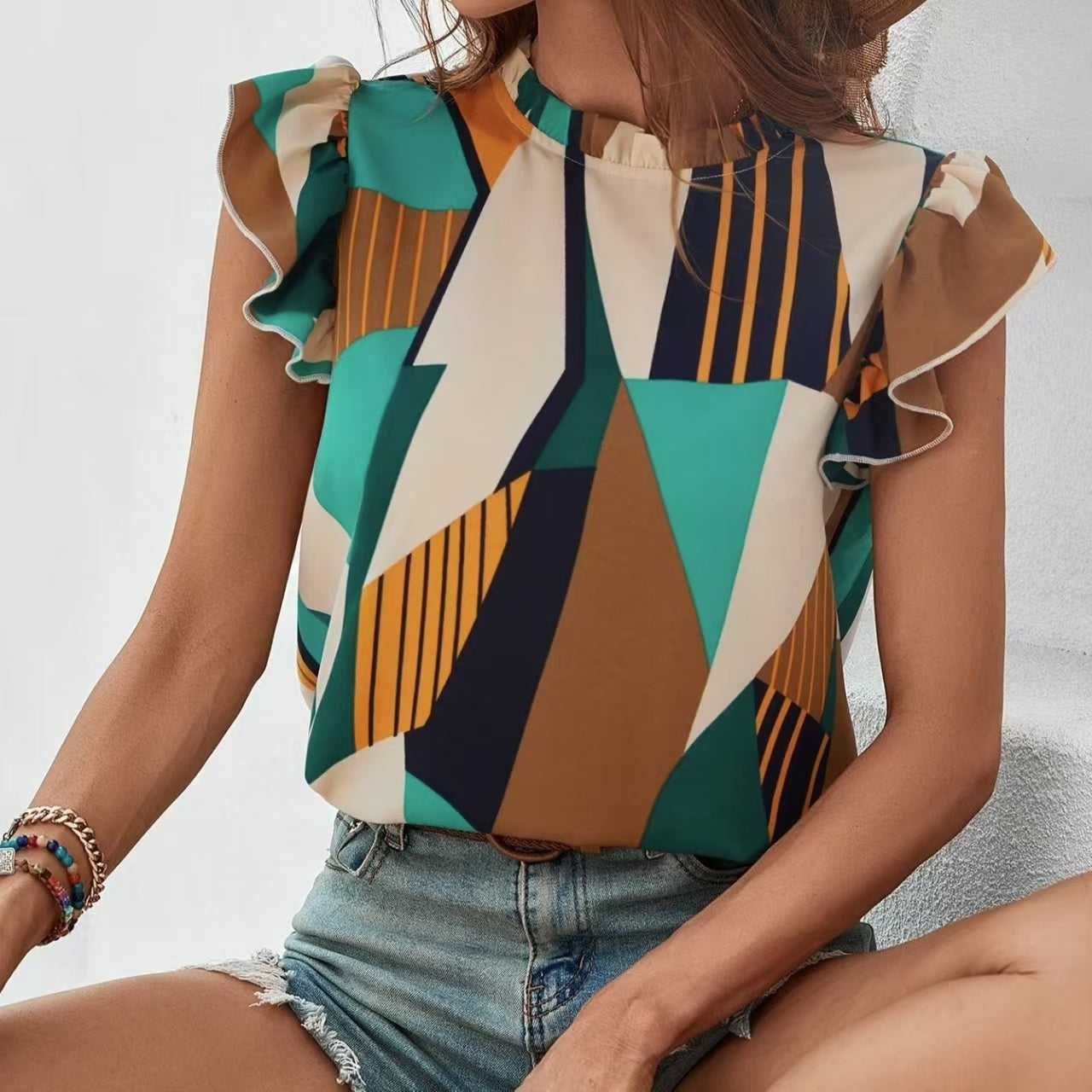 Ladies' Imitation Collar With Ruffled Edge Decoration, Ruffled Edge Shirt, Casual Top