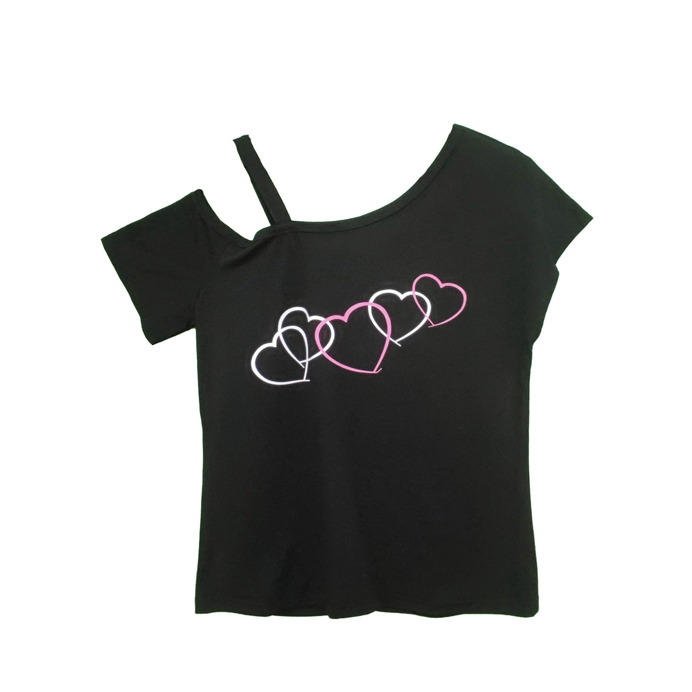 Ladies' Fashion Asymmetrical Neck Heart-shaped Printed Top Casual Pullover Slanted Shoulder Collar Shirt