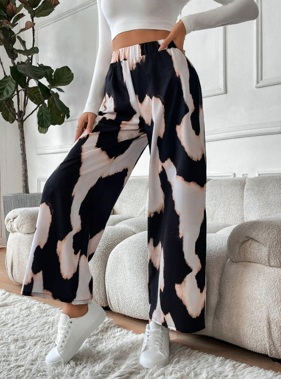Ladies' Printed Comfortable And Fashionable Casual Wide Leg Pants