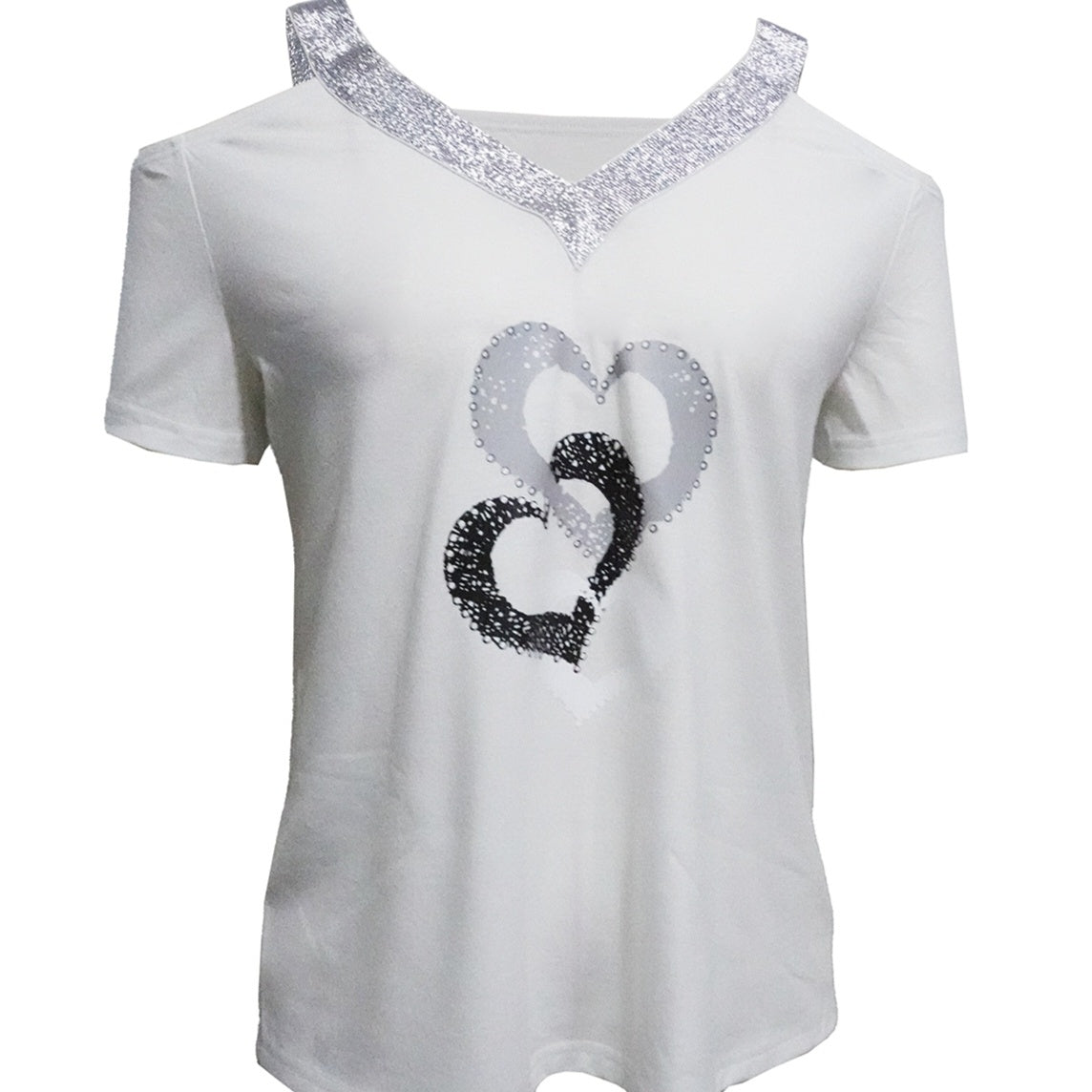 Ladies' New Holiday Love Printed Sequin Splicing Off Shoulder Casual Style T-shirt