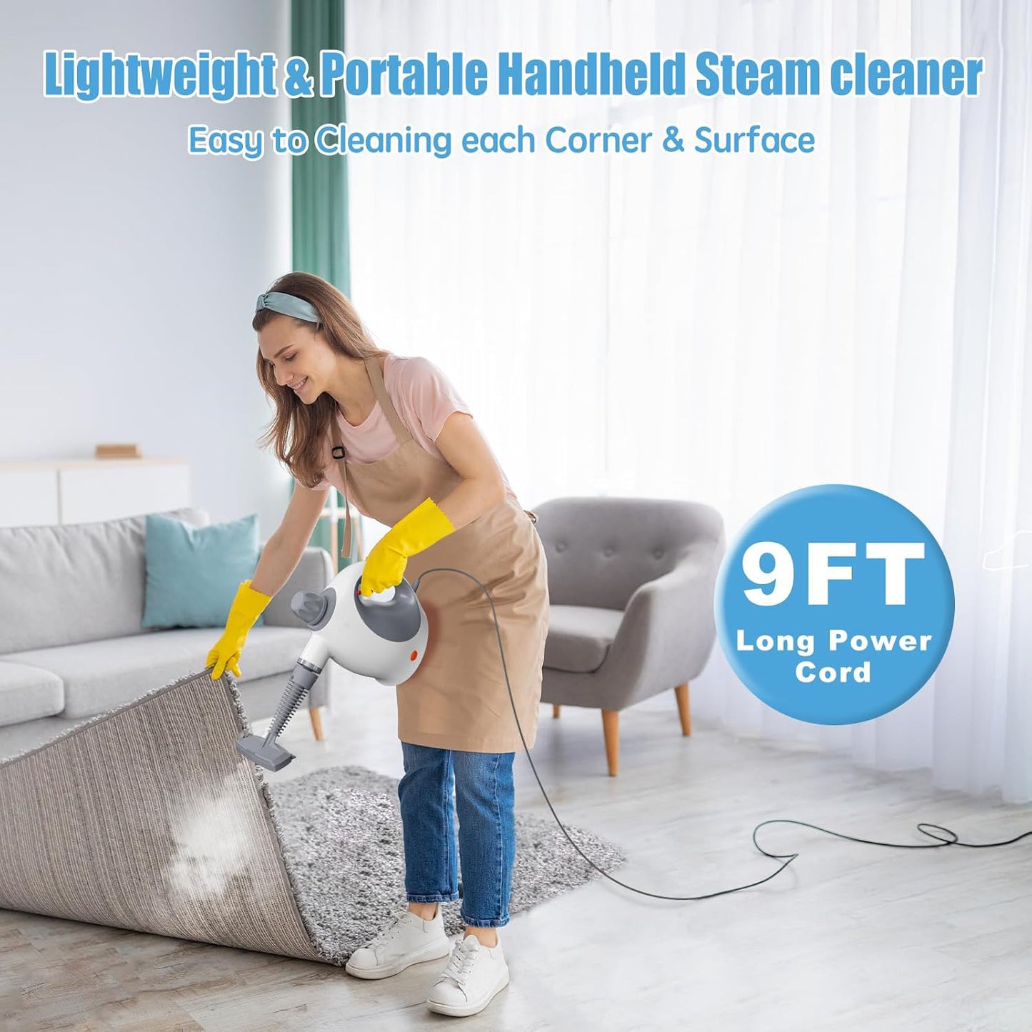 Handheld Steam Cleaner With Safety Lock, 500 Ml Large Water Tank 12 Piece Accessory Set Deep Cleaning Multiple Surfaces For Kitchen, Bathroom, Car, OffWhite