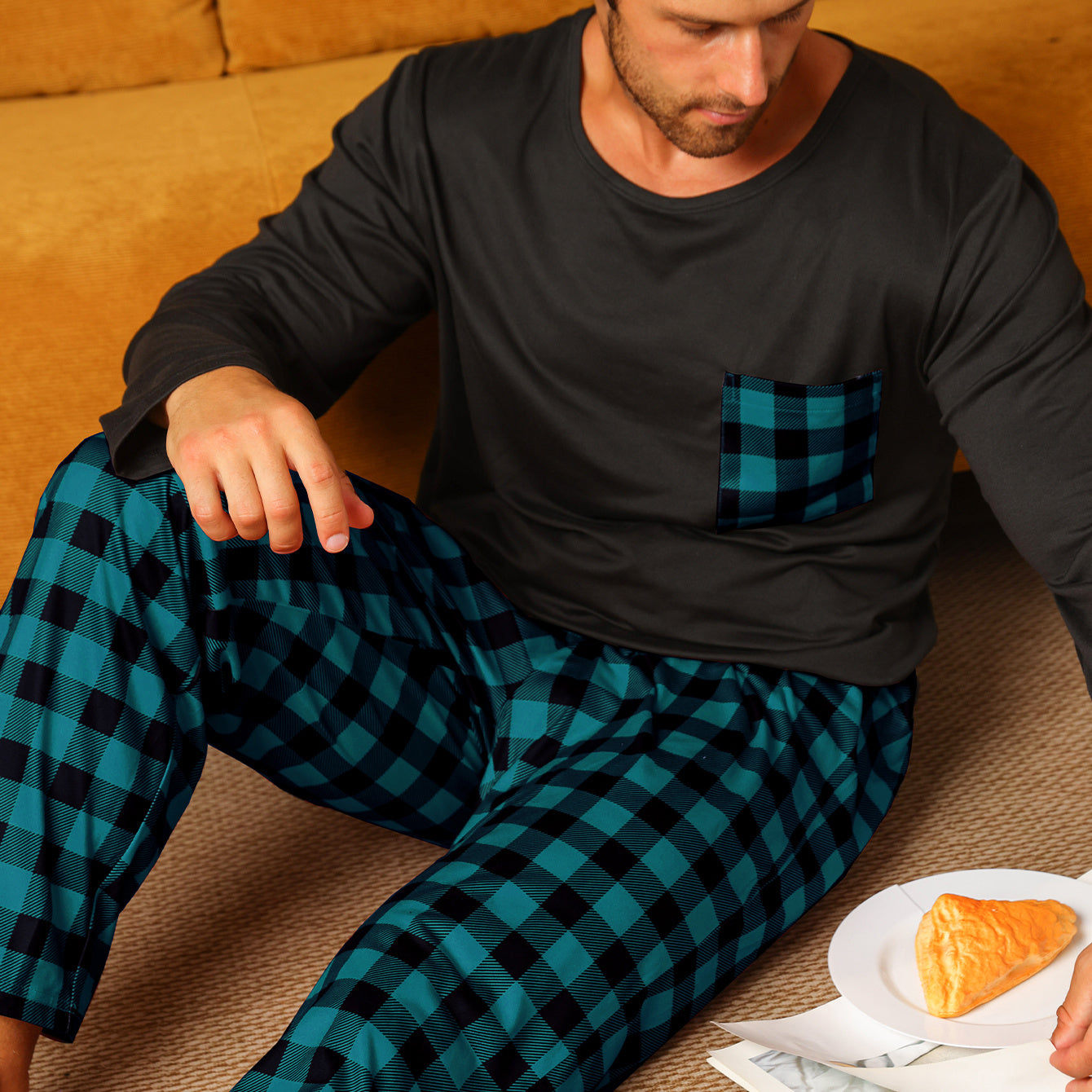 Ice Silk Long Sleeve Long Pants Men's Pajama Set