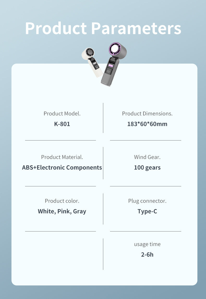 Portable Handheld Fan, Speed Adjustable Turbo Mini Fan, Reduced Temperature Mode, Rechargeable Digital Display Foldable Personal Fan With Night Light, Suitable For Women Men Outdoor