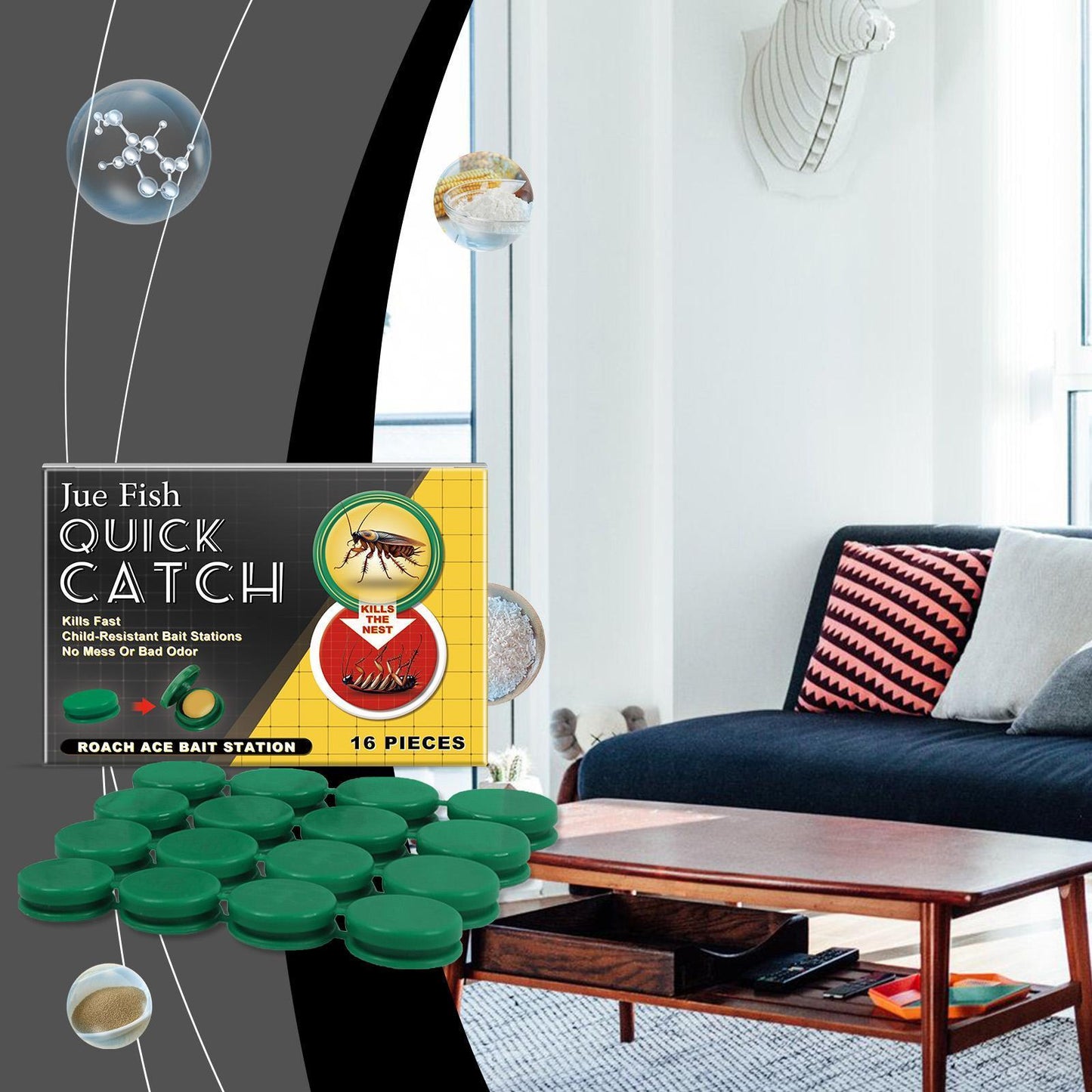 Jueying Cockroach Bait Station Household Indoor Living Room Kitchen Bedroom Cockroach Medicine