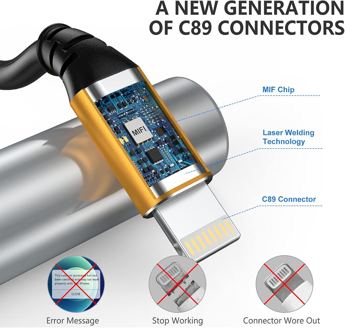3Pack iPhone Charger Cable 6ft,MFI Certified Lightning Cable Long 6 Foot Charging Cord for Apple iPhone 14 13 12 11 Pro X XS Max XR/8 Plus/7 Plus/6/6s Plus/5s /5c/iPad mini Air (Gold)